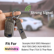 Metal Leather Key Cover For Mahindra Scorpio, XUV 300, Marazzo, XUV 700, 3XO, XUV 400 EV, Bolero, Thar, TUV 3 & Thar Roxx | 3 Button Flip Key